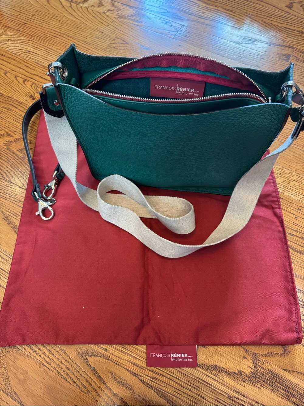 François Rénier Paris Green Leather Crossbody Shoulder Bag